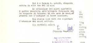 Autografo originale 1976 ROMA Lettera Vinicio VANELLI su sportelli Cassa di Risparmio  Autografo 1