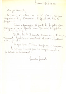 Autografo originale 1976 PADOVA Lettera Emilio FACCIOLI per ringraziamento Autografo 1