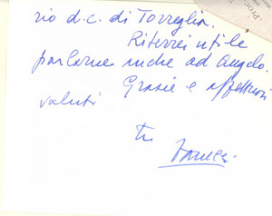 Autografo originale 1977 ROMA Biglietto Vinicio VANELLI segretario ministro Interno Autografo 1