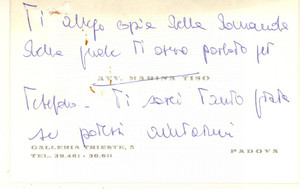 Autografo originale 1975 ca PADOVA Avv. Marina TISO  Biglietto da visita autografo 1