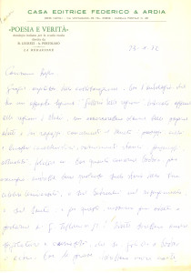 Autografo originale 1972 NAPOLI Lettera Bruno LUCREZI su antologia Poesia e verità   Autografo 1