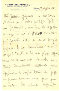 Autografo originale 1948 SALERNO Lettera Bruno LUCREZI direttore L Ora del Popolo  Autografo 1