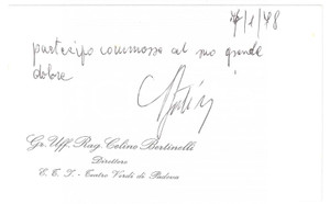 Autografo originale 1978 TEATRO VERDI DI PADOVA Celino BERTINELLI Biglietto da visita AUTOGRAFO 13x8 1