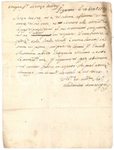 Manoscritto, lettera originale 1789 VIGEVANO Lettera Alessandro BONASEGLA su vitelli per mostra di castrati 1