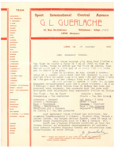 Autografo originale 1940 CICLISMO LIEGI Guillaume GUERLACHE su corridori pronti per l Italia 1