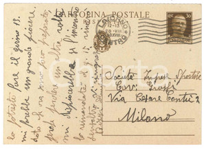Autografo originale 1940 CICLISMO LIVORNO Olimpio BIZZI poco preparato per malattia  AUTOGRAFO 1