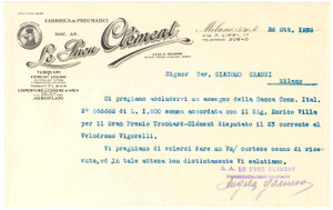 Documento originale, autentico 1938 MILANO via Lippi  Fabbrica pneumatici LE PNEU CLEMENT  Lettera 1