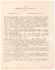 Documento originale, autentico 1943 CONI CICLISMO  Gran Premio et Patria  MIlanoSanremo Comunicato 1