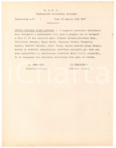 Documento originale, autentico 1943 CONI CICLISMO  Trofeo Medaglia d Oro Girolami  Comunicato 1