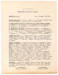 Documento originale, autentico 1943 CONI CICLISMO Omologazione gare  Circuiti federali  Comunicato 1