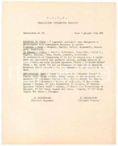 Documento originale, autentico 1943 CONI CICLISMO Riunioni in pista a Roma e Padova  Comunicato n° 25 1