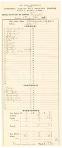 Documento originale, autentico 1940 CICLISMO MILANO Velodromo VIGORELLI  Personale in servizio  Cassieri 1 1