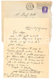 Manoscritto, lettera originale 1943 MILANO Lettera Alessandro TORTORETO per lezioni a Varese  AUTOGRAFO 1