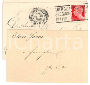 Autografo originale 1930 MILANO Ettore JANNI e famiglia  Biglietto da visita autografo 1