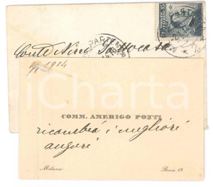 Autografo originale 1914 MILANO Comm. Amerigo PONTI imprenditore  Biglietto da visita AUTOGRAFO 1