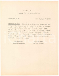 Documento originale, autentico 1943 CONI Federazione Ciclistica Italiana  Corridori convocati Comunicato 1