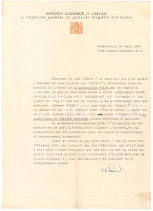Autografo originale 1948 BUCAREST Dionisie PIPPIDI ringrazia per libro ricevuto AUTOGRAFO 1