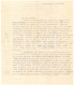 Autografo originale 1948 BUCAREST Dionisie PIPPIDI ringrazia un collega per la recensione AUTOGRAFO 1