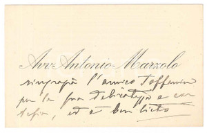 Autografo originale 1900 ca PADOVA Avv. Antonio MARZOLO  Biglietto ringraziamento AUTOGRAFO 1