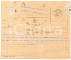 Documento originale, autentico 1908 PALERMO Senatore Gabriele BORDONARO  Telegramma a Luigi MAUCERI 1