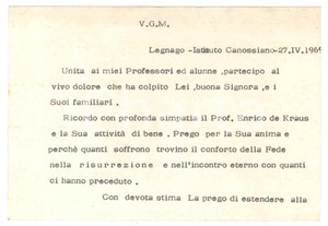 Autografo originale 1969 LEGNAGO Istituto Canossiano  Maria BELTRAME preside  Biglietto AUTOGRAFO 1