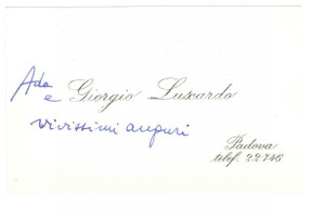 Autografo originale 1960 ca PADOVA Ada e Giorgio LUXARDO  Biglietto da visita AUTOGRAFO 1