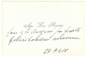 Autografo originale 1958 ROVIGO Avv. Lino RIZZIERI  Biglietto da visita AUTOGRAFO 1
