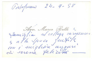 Autografo originale 1958 PORTOGRUARO Avv. Marco BELLI  Biglietto da visita AUTOGRAFO 1