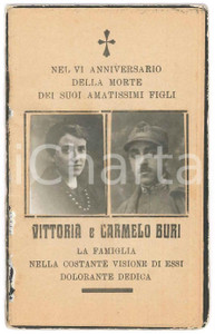 Oggetto da collezione cartaceo 1924 Santino anniversario Vittoria e Carmelo BURI  Vere fotografie 1