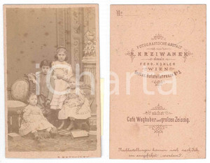 Fotografia d epoca originale 1880 ca WIEN Famiglia von KRAUSELISLAGO  Gruppo di bambini Foto KRZIWANEK CDV 1