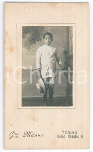 Fotografia d epoca originale 1910 ca TORINO Bambino in abito estivo  Ritratto  Foto Giovanni MASINO CDV 1