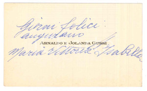 Autografo originale 1960 ca Arnaldo e Jolanda GUSSI  Biglietto da visita AUTOGRAFO 1