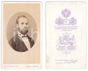 Fotografia d epoca originale 1870 ca Ritratto di giovane uomo  Busto  Foto Giulio ROSSI MILANOGENOVA 1