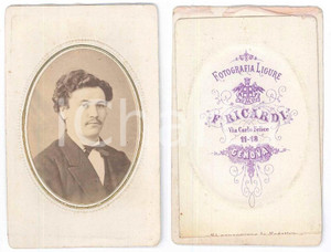 Fotografia d epoca originale 1880 ca GENOVA Ritratto maschile con il cravattino  Busto Foto RICARDI CDV 1