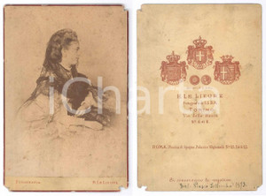 Fotografia d epoca originale 1873 TORINO Ritratto di nobildonna con velo nero  Foto LE LIEURE 11x16 1