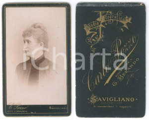 Fotografia d epoca originale 1890 ca SAVIGLIANO Ritratto di donna  Profilo Foto Carlo POZZO CDV 1