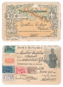 Oggetto da collezione cartaceo 1911 TOURING CLUB MILANO Tessera Gualtiero CASTELLINI con foto Autografo 1