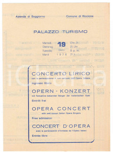 Materiale pubblicitario d’epoca 1978 RICCIONE Concerto lirico Luisa MACNEZ Anna Maria FICHERA Programma 12x17 1