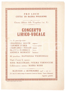 Oggetto da collezione cartaceo 1975 BADIA POLESINE Abbazia della Vangadizza  Concerto lirico Graziella DONDI 1