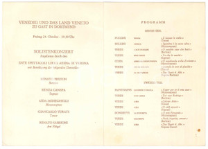 Oggetto da collezione cartaceo 1976 DORTMUND Venedig und das land Veneto zu gast  Solistenkonzert  Programm 1