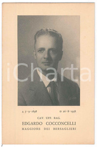 Documento originale, autentico 1958 PADOVA Cav. Uff. Edgardo COCCONCELLI maggiore bersaglieri  Ricordo lutto 1