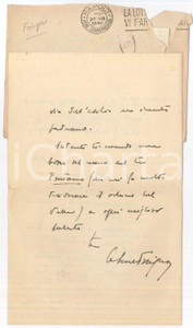 Autografo originale 1938 NAPOLI Cesare FOLIGNO sui futuri lavori accademici  AUTOGRAFO 1