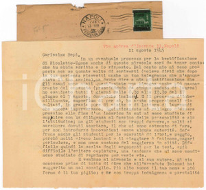 Autografo originale 1945 NAPOLI Cesare FOLIGNO felice di lasciare un incarico accademico  AUTOGRAFO 1