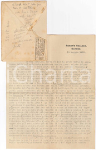 Autografo originale 1922 OXFORD Queen s College  Cesare FOLIGNO su traduzione saggio AUTOGRAFO 1