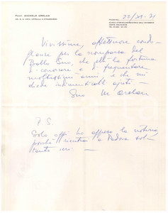 Autografo originale 1971 PADOVA Policlinico  Lettera Michele ARSLAN per condoglianze  AUTOGRAFO 1
