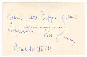 Oggetto da collezione cartaceo 1971 ITALIA Avvocato Mario Vittore DE LUCA Biglietto da visita 10x7 cm 1