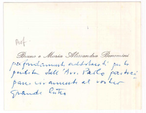 Autografo originale 1970 ca PADOVA Prof. Bruno BONOMINI Biglietto da visita AUTOGRAFO 1