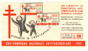 Documento originale, autentico 1959 XXII Campagna Nazionale ANTITUBERCOLARE Libretto 10 francobolli 1