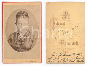 Fotografia d epoca originale 1880 ca ROMERSTADT D Ritratto di Johanna RIEDEL  Foto F. KORNER CDV 1