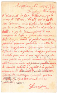 Manoscritto, lettera originale 1916 ACQUI TERME Lettera di una madre con una figlia troppo giovane compromessa 1